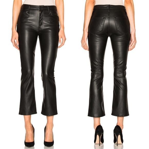 MOTHER The Insider Crop Pants Women’s Size 26 Captured Faux Leather Flare Black - Picture 1 of 9